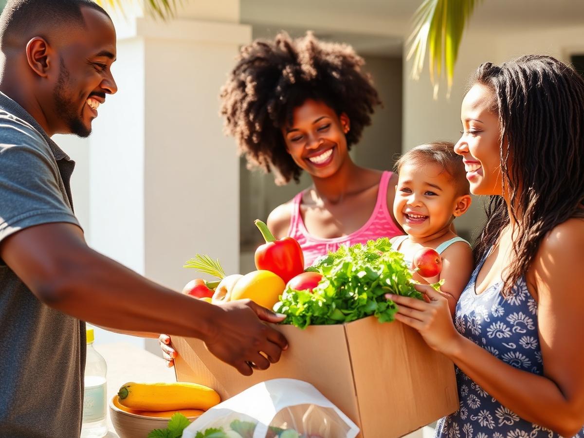 A family receiving fresh produce